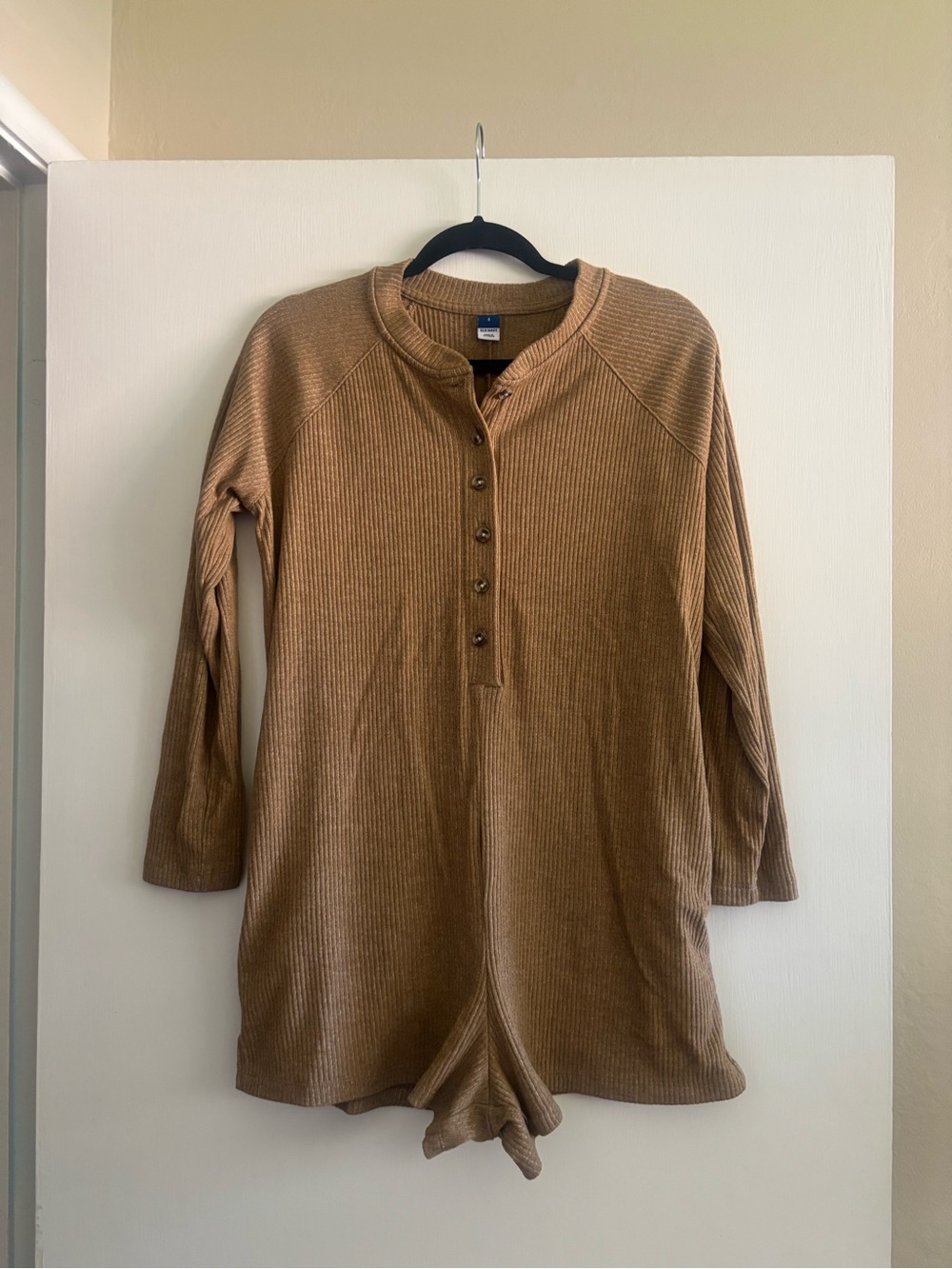 Ribbed Long Sleeve Romper n Camel